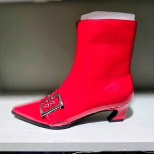 Vaslemuse Red Ankle Boots Size 6 Pointed Toe Buckle